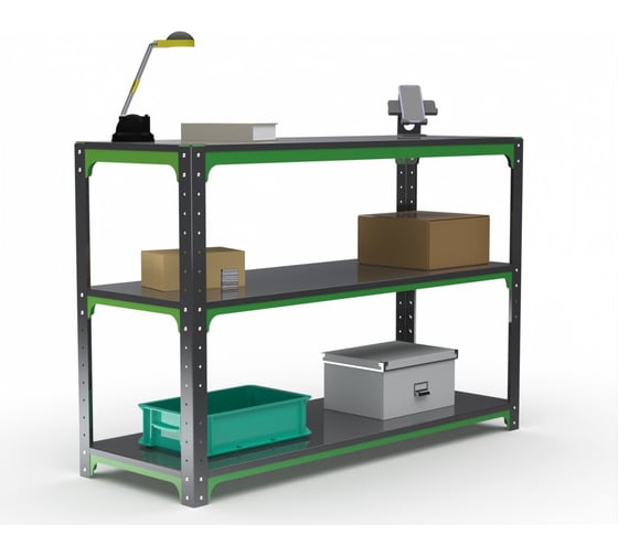 Изображение товара Стол-верстак ООО Металекс Metalex серия KIT 950х1800х400 две полки, серо-зеленый 204036