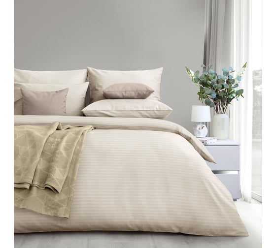 Изображение товара Комплект постельного белья Verossa Страйп, 1.5-спальный, Antique White, 120 гр/м2, с наволочками 70/70 925695