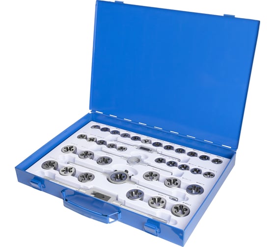 Изображение товара Набор метчиков и плашек AV Steel110 предметов в металлическом кейсе, шт AV-921173
