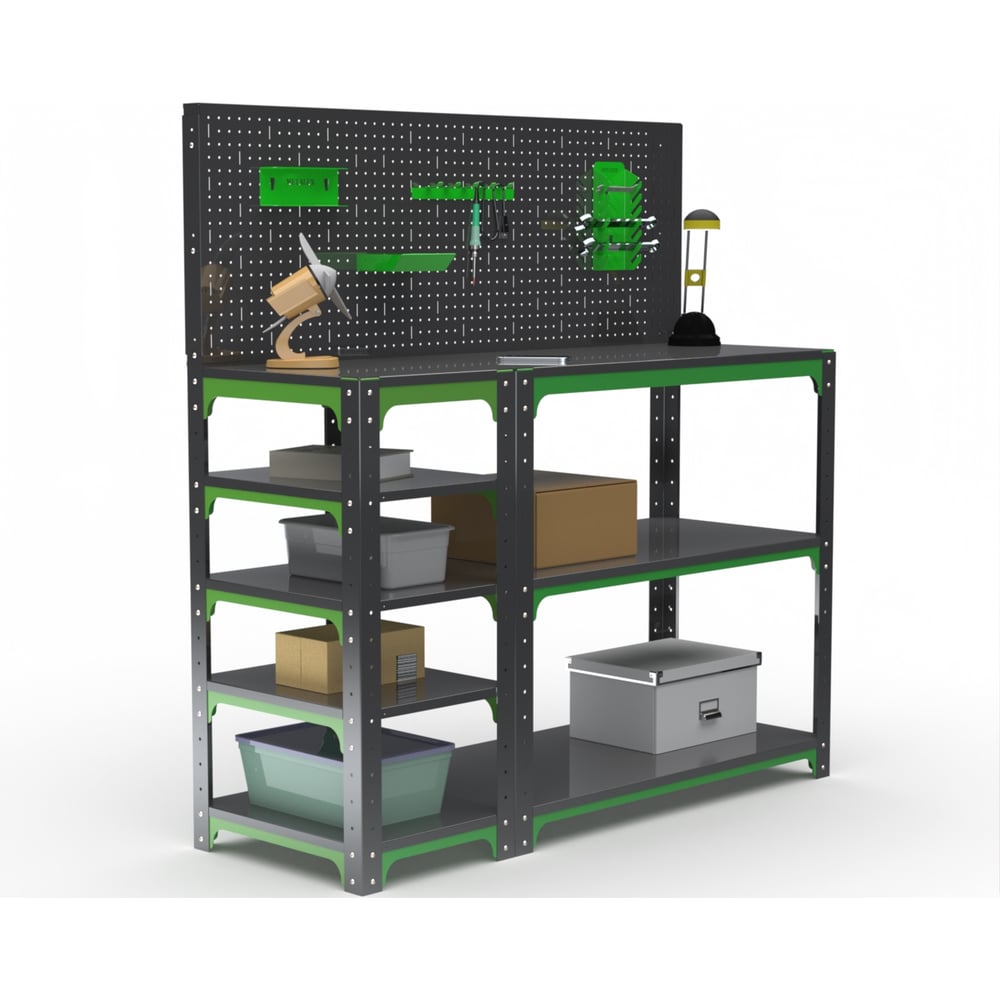 Изображение товара Стол-верстак Metalex KIT 950х1000х400 с боковыми полками и перфопанелью