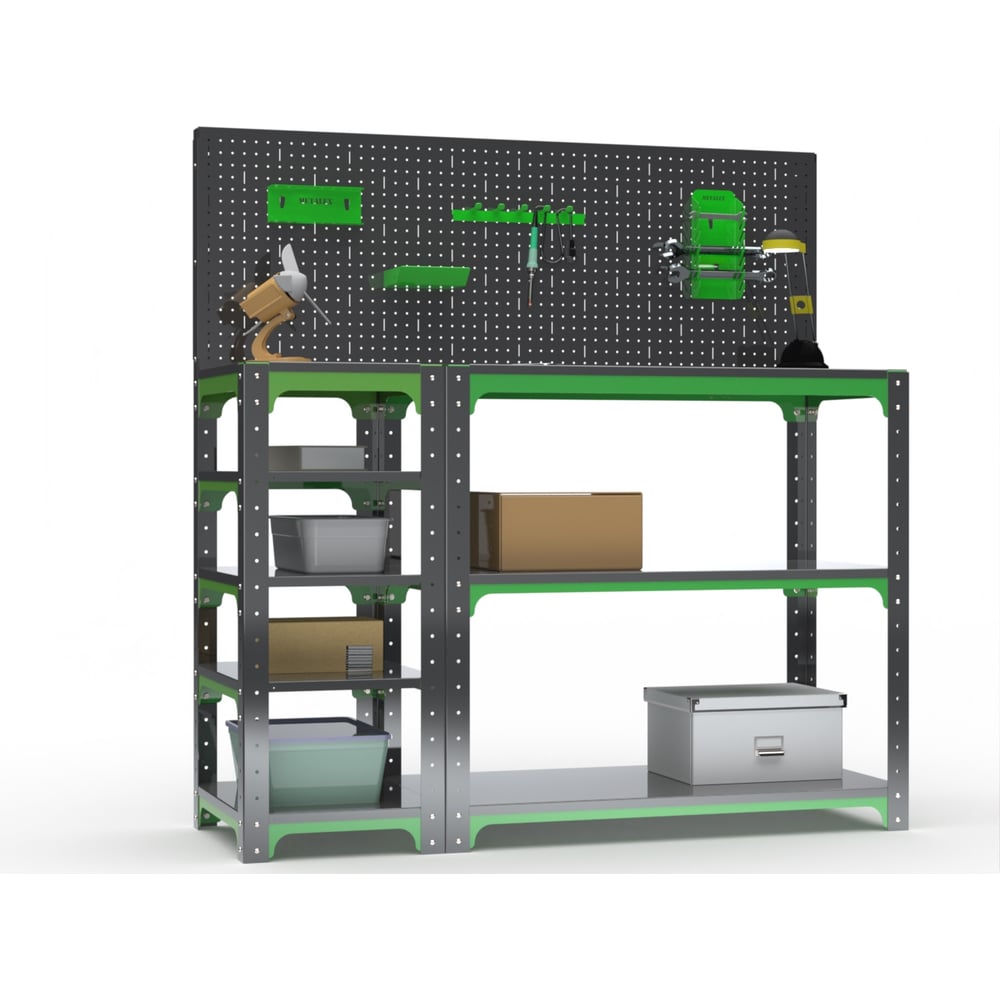 Изображение товара Стол-верстак Metalex серия KIT 950х1600х400 с боковыми полками и аксессуарами