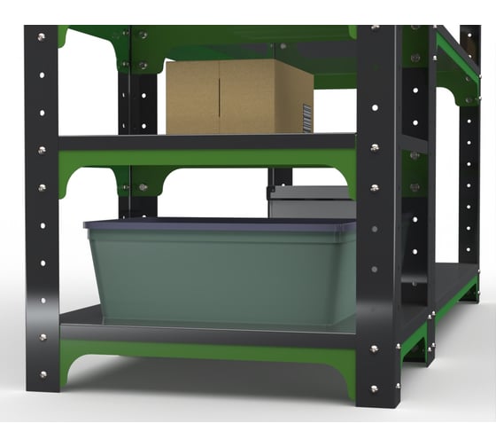 Изображение товара Стол-верстак ООО Металекс Metalex серия KIT 950х1300х400 с боковыми полками, перфопанелью и комплектом аксессуаров, серо-зеленый 204085