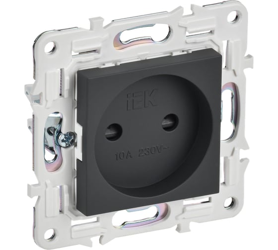 Изображение товара Розетка IEK SKANDY SK-R01G без заземляющего контакта, с защитными шторками, 10А, графит SK-R13-10-K53