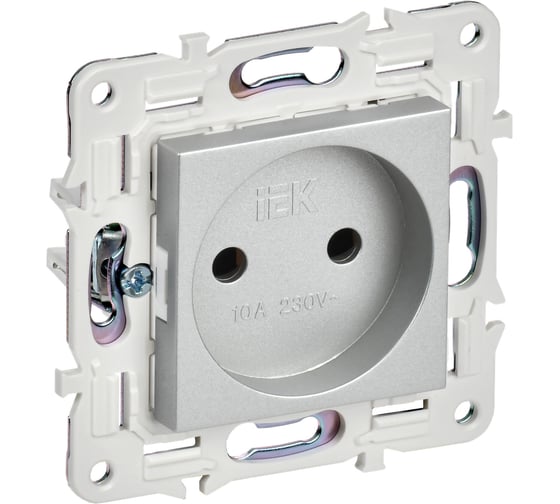 Изображение товара Розетка IEK SKANDY SK-R02S без заземляющего контакта, без шторок, 10А, серебро SK-R10-10-K23