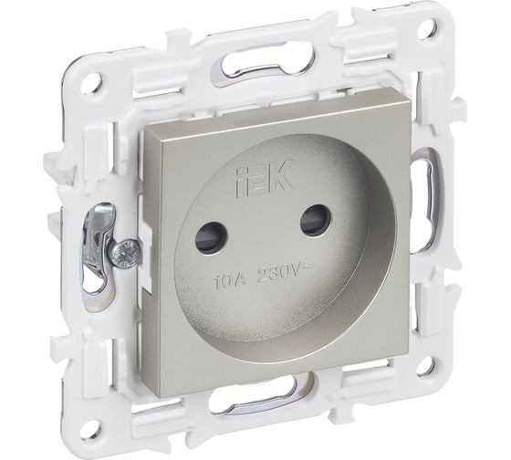 Изображение товара Розетка IEK SKANDY SK-R01Sh без заземляющего контакта, с защитными шторками, 10А, шампань SK-R13-10-K37