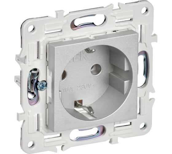 Изображение товара Розетка IEK SKANDY SK-R05S с заземляющим контактом, без защитных шторок, 16А, серебро SK-R11-16-K23