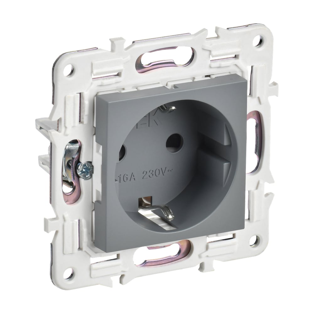 Изображение товара Розетка IEK SKANDY SK-R04Gr с заземляющим контактом, со шторками, 16А, серый SK-R14-16-K03