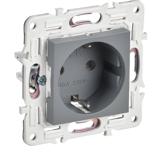 Изображение товара Розетка IEK SKANDY SK-R05Gr с заземляющим контактом, без защитных шторок, 16А, серый SK-R11-16-K03