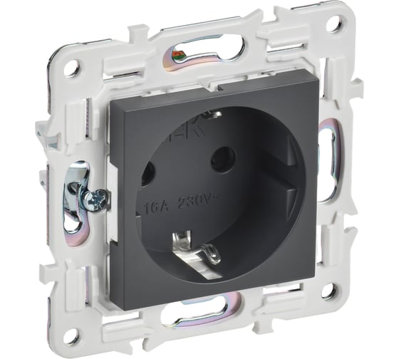 Изображение товара Розетка IEK SKANDY SK-R04T с заземляющим контактом, со шторками, 16А, титан SK-R14-16-K48