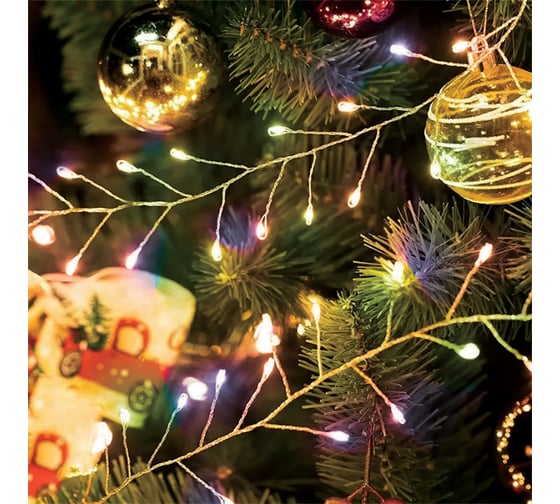 Изображение товара Светодиодная гирлянда FERON Кластер (на проволоке) CL584 линейная 12м мультиколор, c питанием от сети 230V, прозрачный шнур, 51449