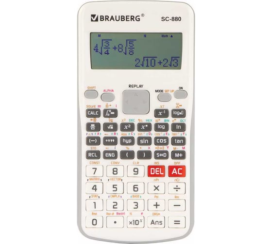 Изображение товара Двухстрочный инженерный калькулятор BRAUBERG SC-880-N 417 функций, 10+2 разрядов, батарея, белый 250526
