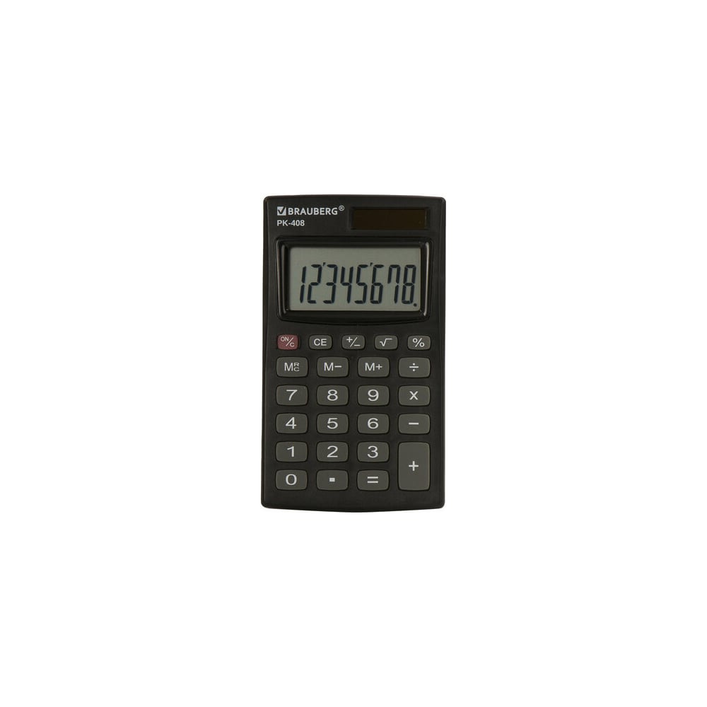 Карманный калькулятор BRAUBERG PK-408-BK 97x56 мм, 8 разрядов, двойное питание, черный 250517 предназначен для совершения различных вычислений. Дисплей позволяет выводить на табло 8 цифр, благодаря чему подходит для работы с крупными числами. Быстро рассчитывает проценты, поэтому может использоваться в банке. Калькулятор изготовлен из пластика, за счет чего не подвержен деформации.
