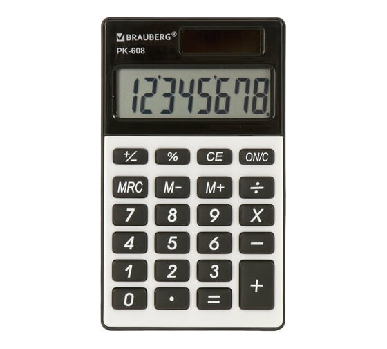 Изображение товара Карманный калькулятор BRAUBERG PK-608 107x64 мм, 8 разрядов, двойное питание, серебристый 250518