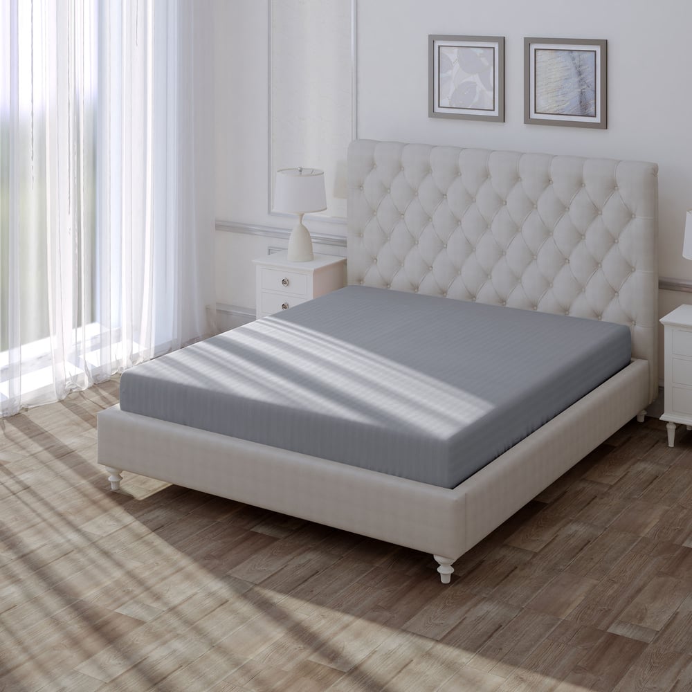 Изображение товара Простыня Verossa Страйп на резинке 200x200x30 см серый блестящий сатин