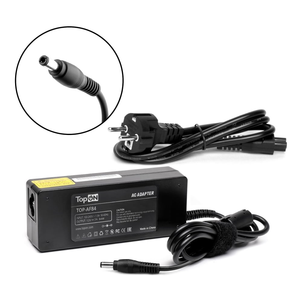 Изображение товара Блок питания TopON для ноутбука 12V 7A (5.5x2.5) 84W TOP-AF84