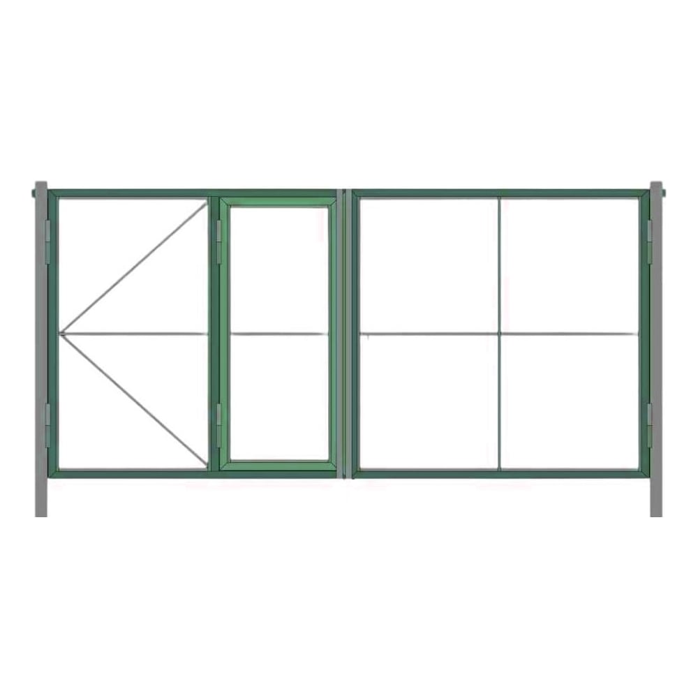 Изображение товара Ворота распашные с калиткой Русская Свая 1850x4000 мм RAL 6005