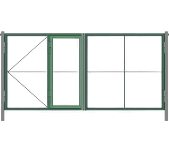 Изображение товара Ворота распашные с калиткой Русская Свая для проема 1850x4000 мм, RAL 6005 VR-kal-4000-6005