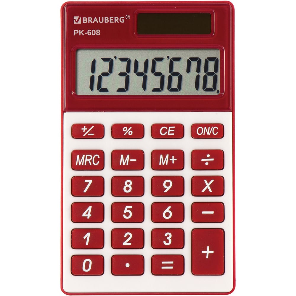 Изображение товара Карманный калькулятор BRAUBERG PK-608-WR 107x64 мм, 8 разрядов, двойное питание, бордовый 250521 Изображение товара Карманный калькулятор BRAUBERG PK-608-WR 107x64 мм, 8 разрядов, двойное питание, бордовый 250521