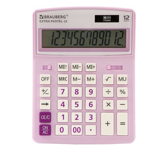 Изображение товара Настольный калькулятор BRAUBERG EXTRA PASTEL-12-PR 206x155мм, 12 разрядов, сиреневый 250489