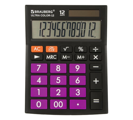Изображение товара Настольный калькулятор BRAUBERG ULTRA COLOR-12-BKPR 192x143 мм,12 разрядов, черно-фиолетовый 250501