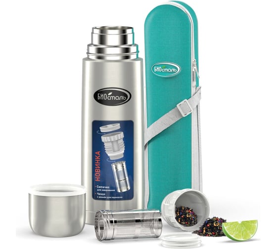 Изображение товара Термос Biostal 1 литр, с ситечком и чехлом, стальной NB-1000BZ