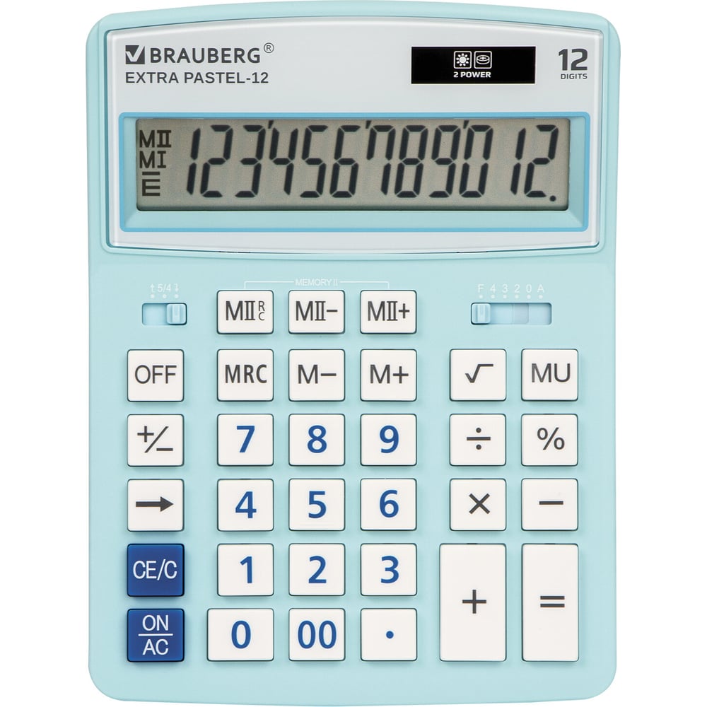 Изображение товара Настольный калькулятор BRAUBERG EXTRA PASTEL-12-LB 12 разрядов, голубой Изображение товара Настольный калькулятор BRAUBERG EXTRA PASTEL-12-LB 12 разрядов, голубой