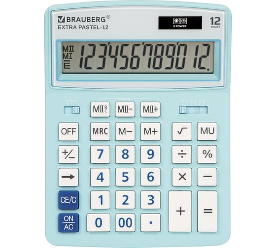 Изображение товара Настольный калькулятор BRAUBERG EXTRA PASTEL-12-LB 206x155 мм, 12 разрядов, голубой 250486