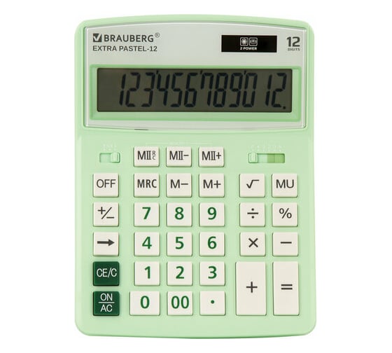 Изображение товара Настольный калькулятор BRAUBERG EXTRA PASTEL-12-LG 206x155 мм, 12 разрядов, мятный 250488