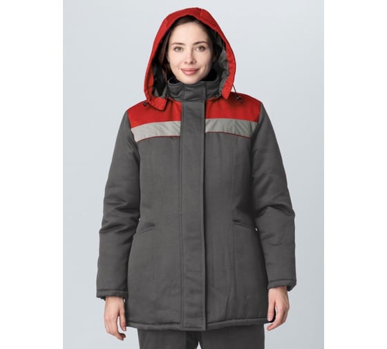 Изображение товара Женская зимняя куртка Факел Кнейд СОП (ткань смесовая, 210), т.серый/красный 87466423.027