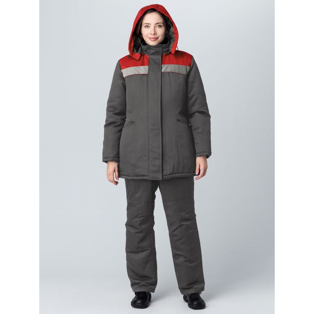 Изображение товара Куртка зимняя женская ФАКЕЛ Вьюга СОП ткань смесовая, 210 г/м2, темно-серый/красный 87466423.030