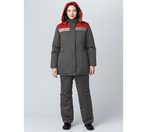 Изображение товара Женская зимняя куртка Факел Кнейд СОП (ткань смесовая, 210), т.серый/красный 87466423.031
