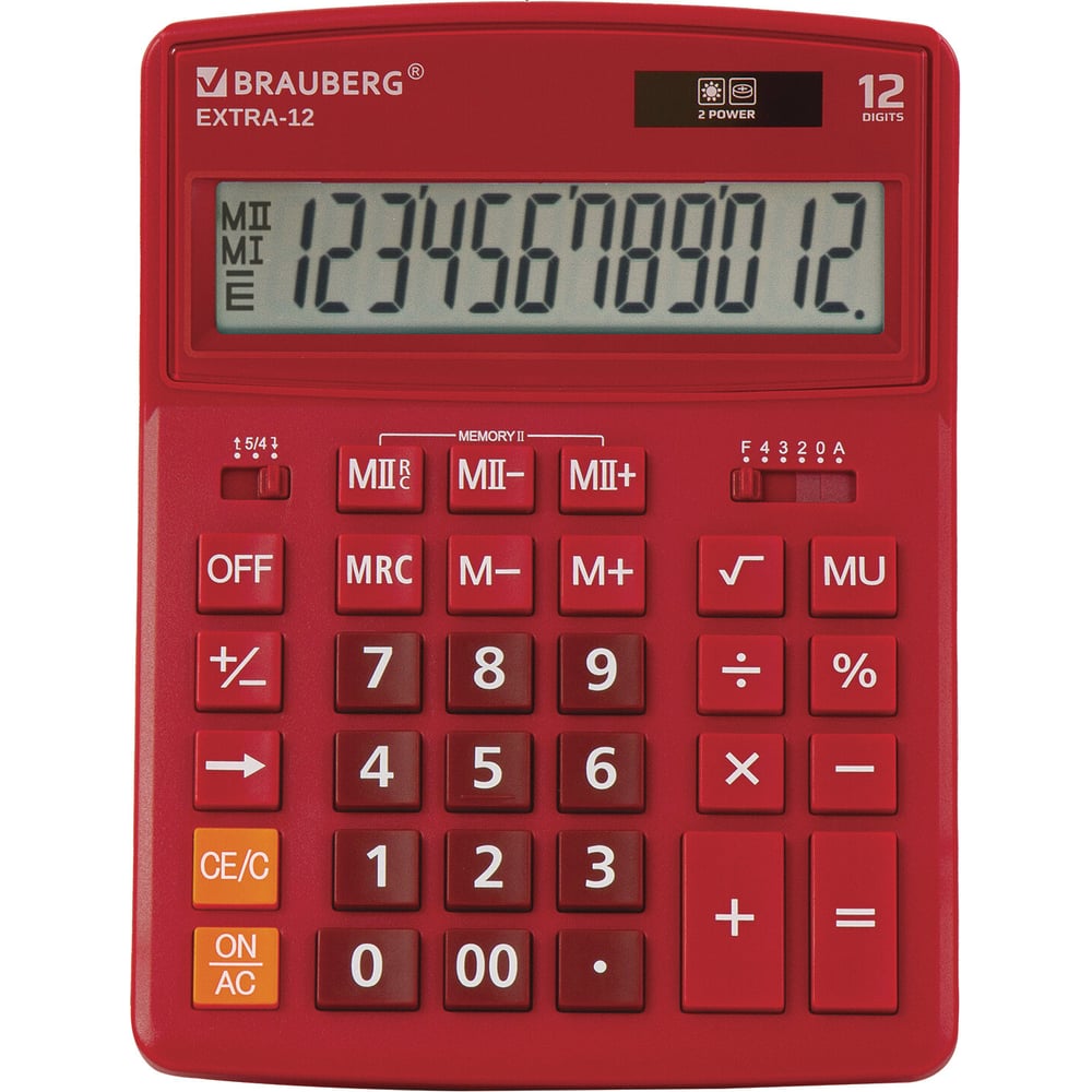 Настольный калькулятор BRAUBERG EXTRA-12-WR 206x155 мм, 12 разрядов, двойное питание, бордовый 250484