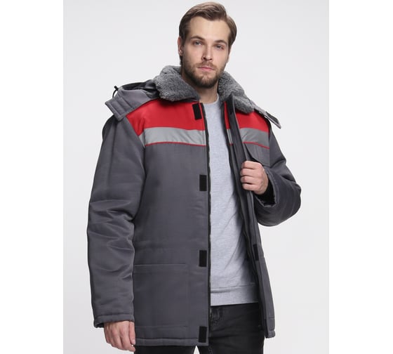 Изображение товара Куртка зимняя ФАКЕЛ Бригада NEW ткань смесовая, 210г/м2, темно-серый/красный 87466431.005