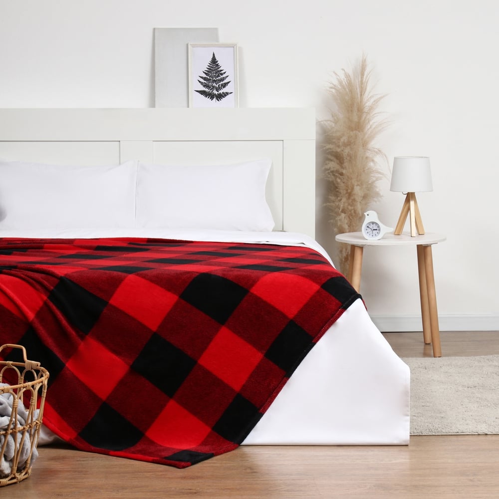 Изображение товара Плед Этель Клетка черно-красн 180x200 см корал-флис двуспальный