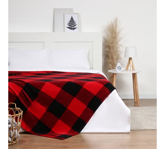 Изображение товара Плед Этель "Клетка черно-красн" 180*200 см, 100% п/э, корал-флис 220 гр/м2 10359415