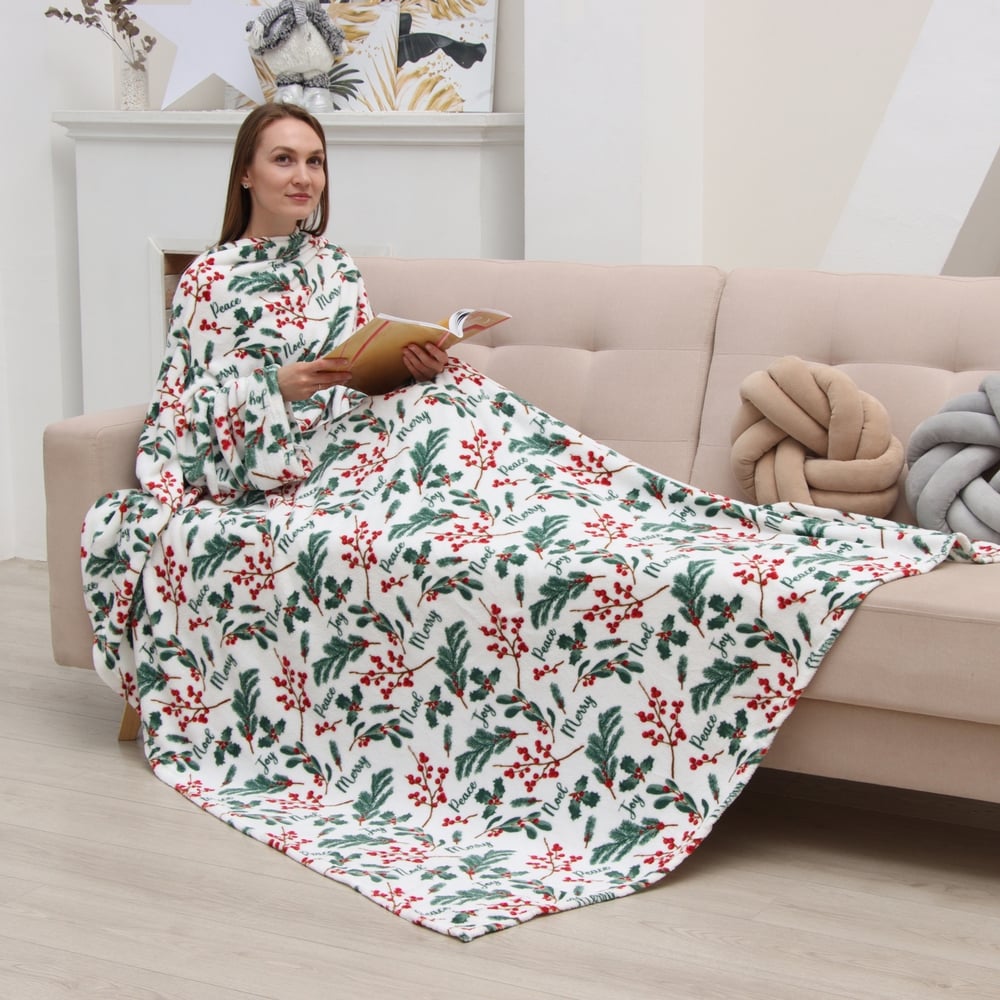 Изображение товара Плед с рукавами Этель Ветви 150x200 см корал-флис 220 г/м²