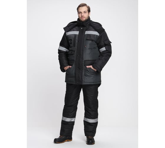 Изображение товара Зимний костюм с полукомбинезоном Беркорт-2 СОП К. Факел (ткань таслан, 135) черный/т.серый 87491254.015