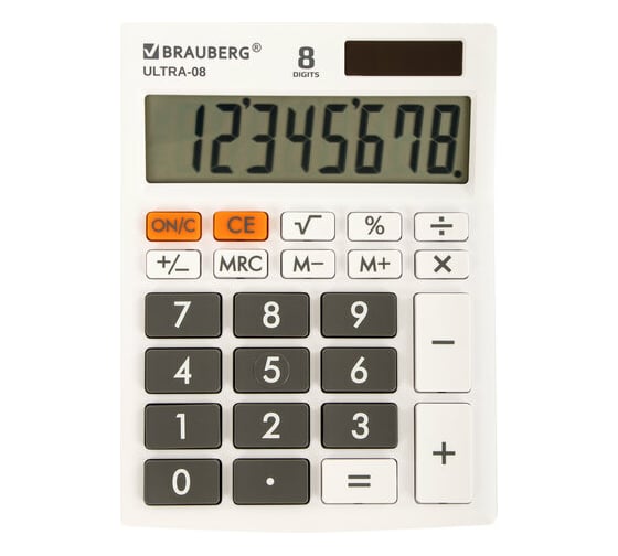 Изображение товара Настольный компактный калькулятор BRAUBERG ULTRA-08-WT, 154x115 мм, 8 разрядов, белый, 250512