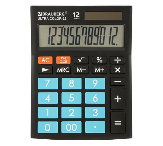 Изображение товара Настольный калькулятор BRAUBERG ULTRA COLOR-12-BKBU 192x143 мм, 12 разрядов, черно-голубой, 250497