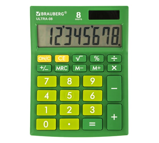 Изображение товара Настольный компактный калькулятор BRAUBERG ULTRA-08-GN, 154x115 мм, 8 разрядов, зеленый, 250509