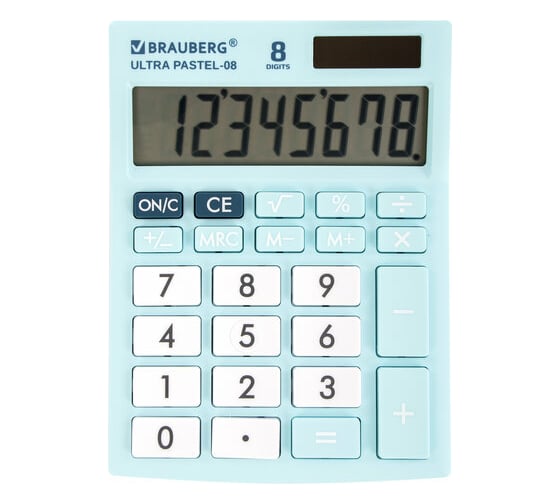 Изображение товара Настольный компактный калькулятор BRAUBERG ULTRA PASTEL-08-LB 154x115 мм, 8 разрядов, голубой, 250513