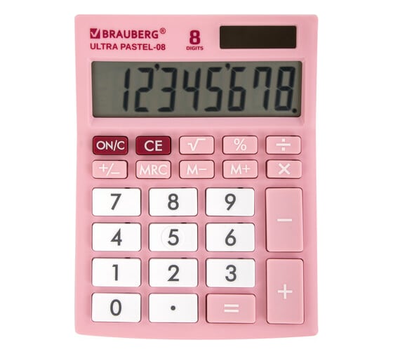 Изображение товара Настольный компактный калькулятор BRAUBERG ULTRA PASTEL-08-PK 154x115 мм, 8 разрядов, розовый, 250514