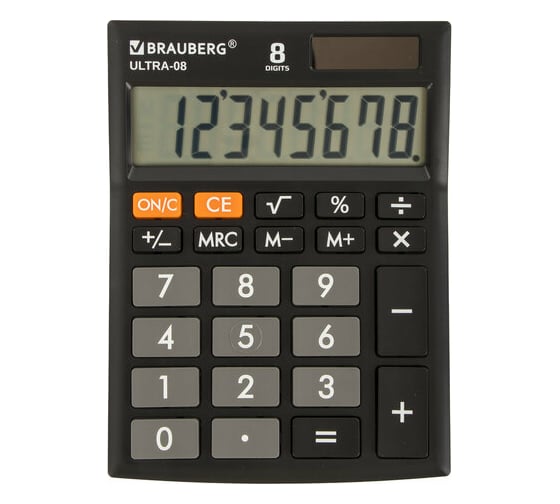 Изображение товара Настольный компактный калькулятор BRAUBERG ULTRA-08-BK, 154x115 мм, 8 разрядов, черный, 250507