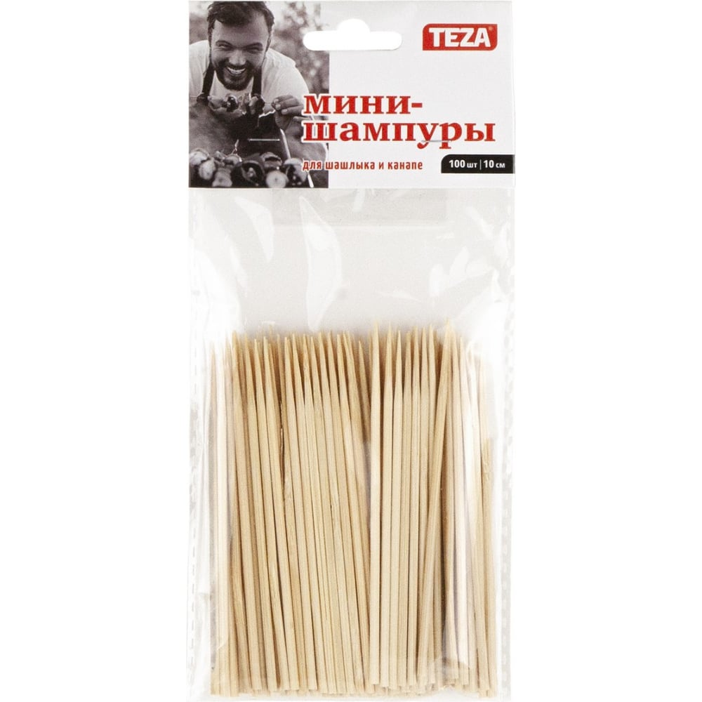 Изображение товара Бамбуковые мини-шампуры TEZA для шашлыка и канапе 10см, 100шт, 40-054