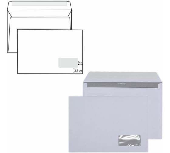 Изображение товара Конверты ОФИСМАГ С4 229х324 мм ПРАВОЕ ОКНО, отрывная лента, 90 г/кв.м, комплект 500 шт, внутренняя запечатка, 121102 128287