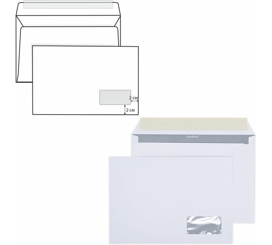 Изображение товара Конверты ОФИСМАГ С5 162х229 мм ПРАВОЕ ОКНО, отрывная лента, 80 г/кв.м, комплект 1000 шт, внутренняя запечатка С5.03СО 128291