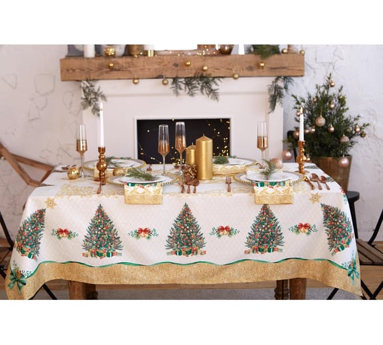 Изображение товара Набор столовый Этель Golden Christmas скатерть 150*220 +/-3 см с ГМВО, салфетки 40х40 см - 12 шт, 5072921
