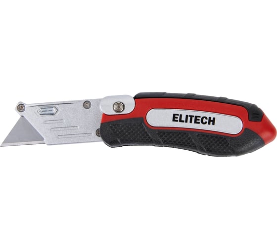 Изображение товара Нож строительный складной Elitech трапециевидное лезвие, 3 лезвия в комплекте, цинк и TPR покрытие, сталь SK5 410501 207183
