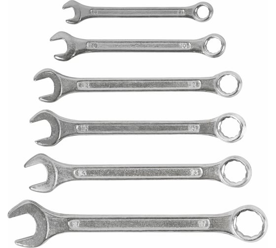 Изображение товара Набор комбинированных ключей InWork 8-17 мм, хромованадиевая сталь, матовое хромированное покрытие, 6 шт. 630601-23