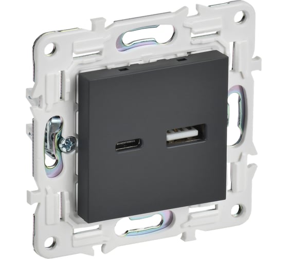 Изображение товара Розетка USB A+C IEK SKANDY 18Вт SK-R13G графит SK-U22-018-K53